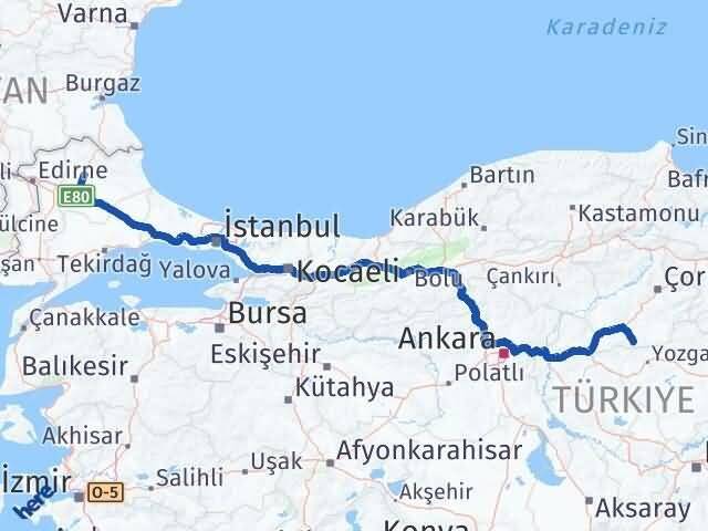 Çorum Boğazkale Kırklareli Arası Kaç Km - Yol Haritası