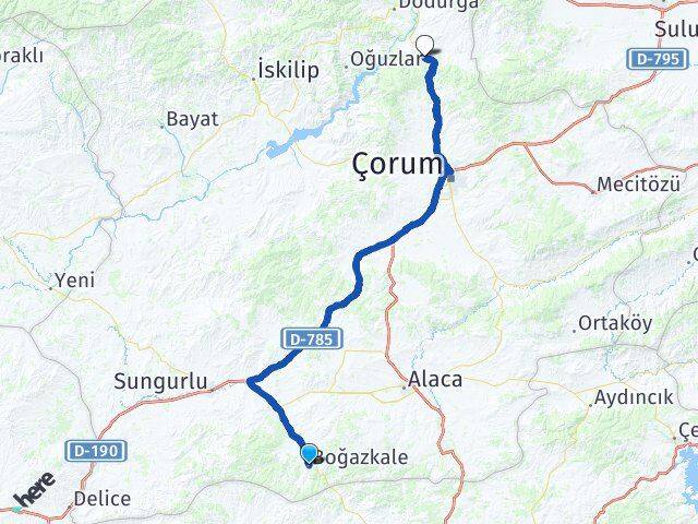 Çorum Boğazkale Laçin Arası Kaç Km - Yol Haritası