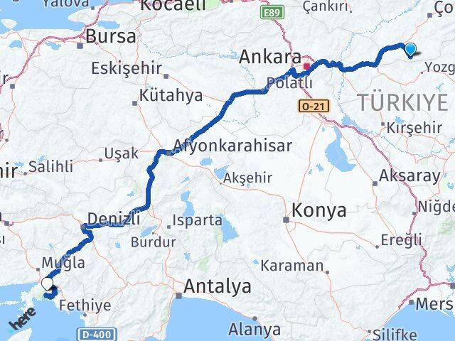 Çorum Boğazkale Muğla Arası Kaç Km - Yol Haritası