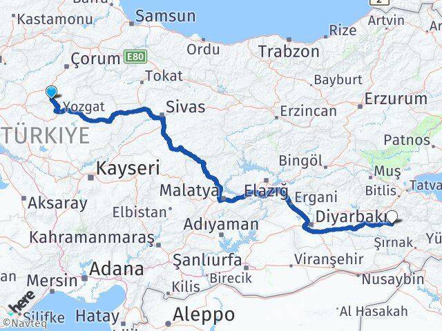 Çorum Boğazkale Siirt Arası Kaç Km - Yol Haritası