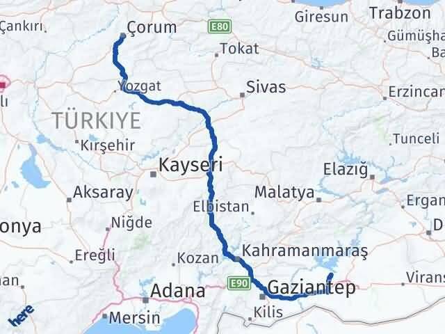 Çorum Bozova Şanlıurfa Arası Kaç Km - Yol Haritası