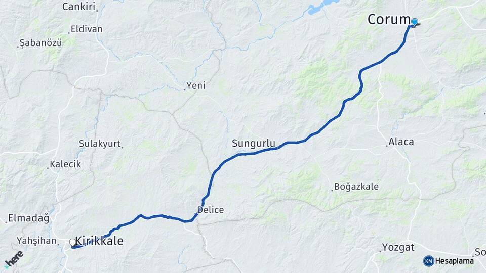 Çorum Çakır Arası Kaç Km - Yol Haritası