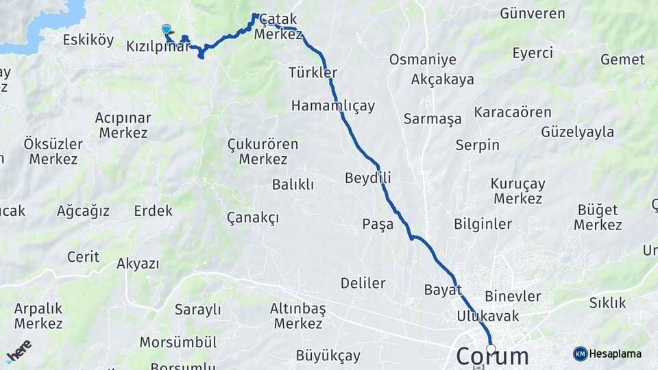 Çalyayla Çorum Arası Kaç Km - Yol Tarifi
