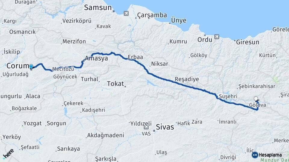 Çorum Çamoluk Arası Kaç Km - Yol Tarifi