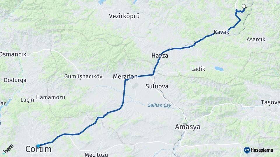 Çorum Canik Samsun Arası Kaç Km - Yol Haritası