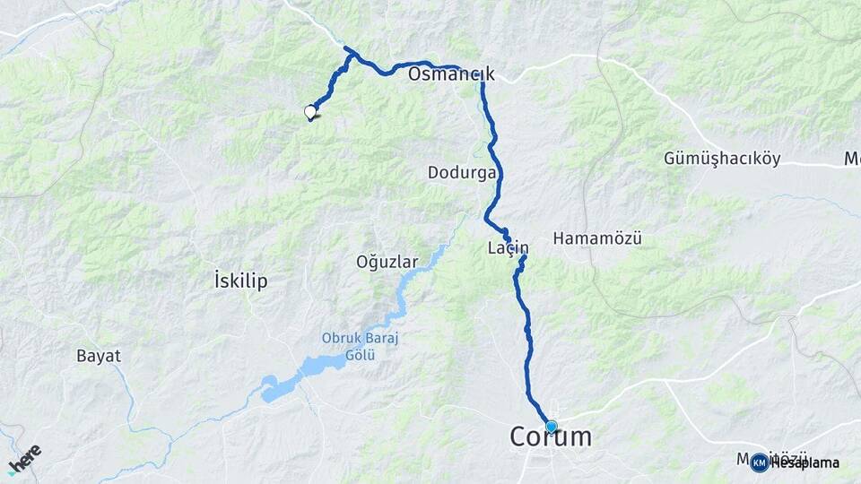 Çorum Çatak Osmancık Arası Kaç Km - Yol Haritası
