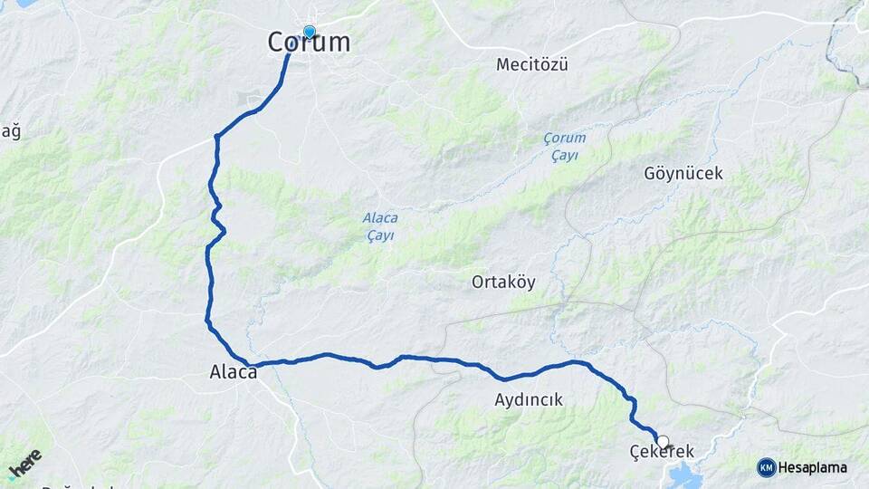 Çorum Çekerek Yozgat Arası Kaç Km - Yol Haritası