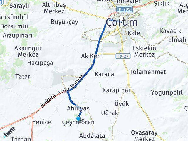 Çeşmeören Çorum Arası Kaç Km - Yol Tarifi