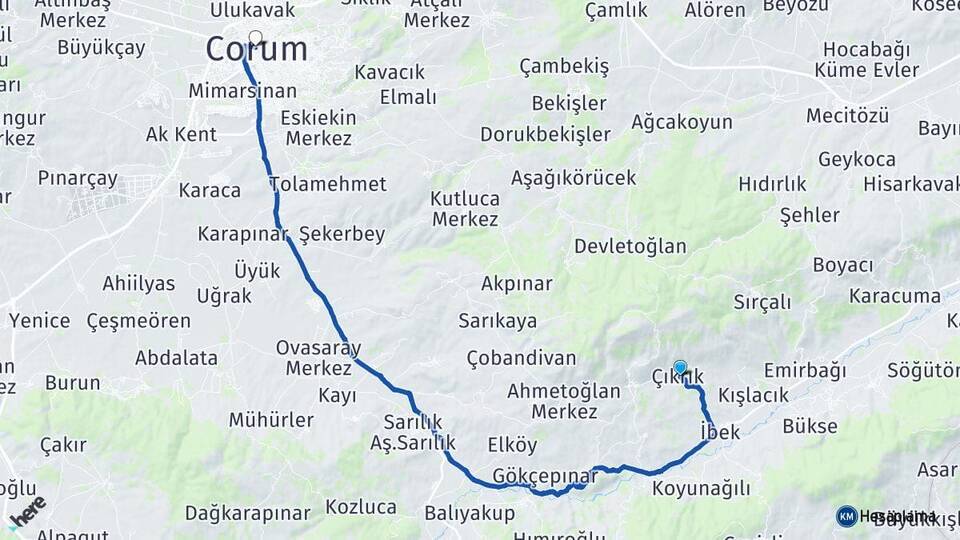 Çıkrık Çorum Arası Kaç Km - Yol Tarifi