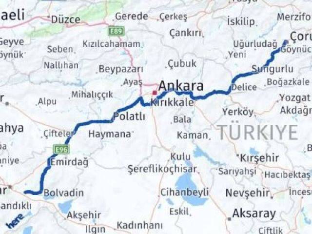 Çorum Çobanlar Afyonkarahisar Arası Kaç Km - Yol Haritası