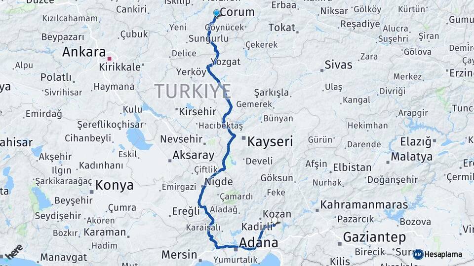 Çorum Çorum Otogarı Arası Kaç Km - Yol Tarifi
