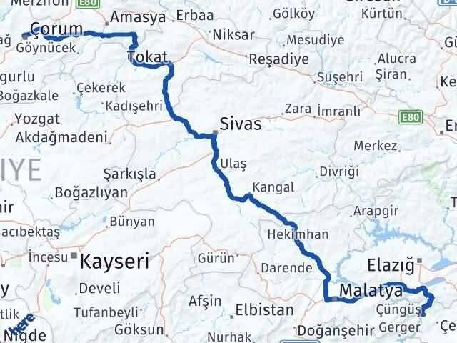 Çorum Çüngüş Diyarbakır Arası Kaç Km - Yol Haritası
