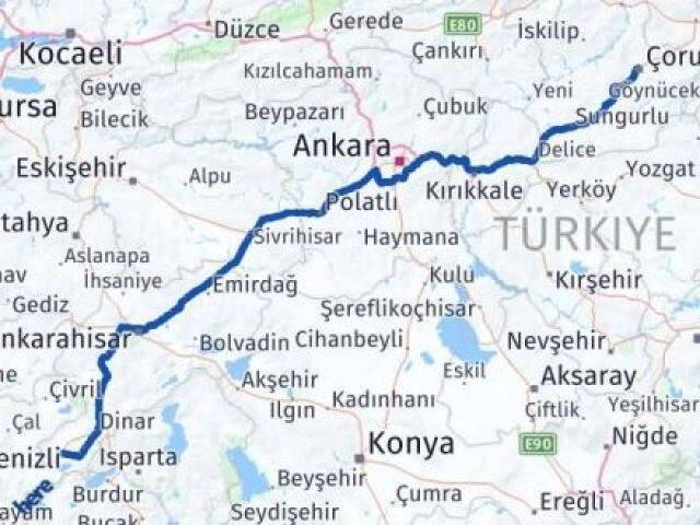 Çorum Dazkırı Afyonkarahisar Arası Kaç Km - Yol Haritası