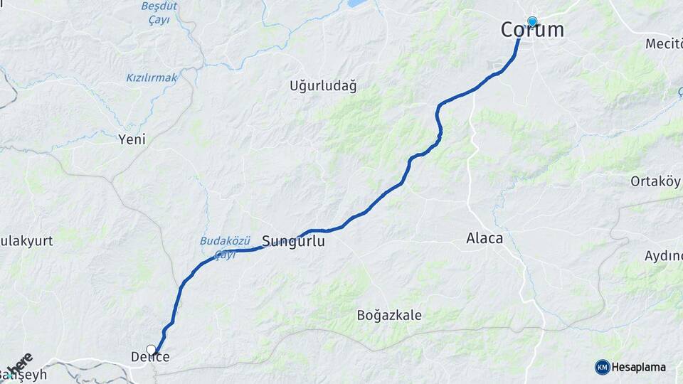 Çorum Delice Kırıkkale Arası Kaç Km - Yol Haritası