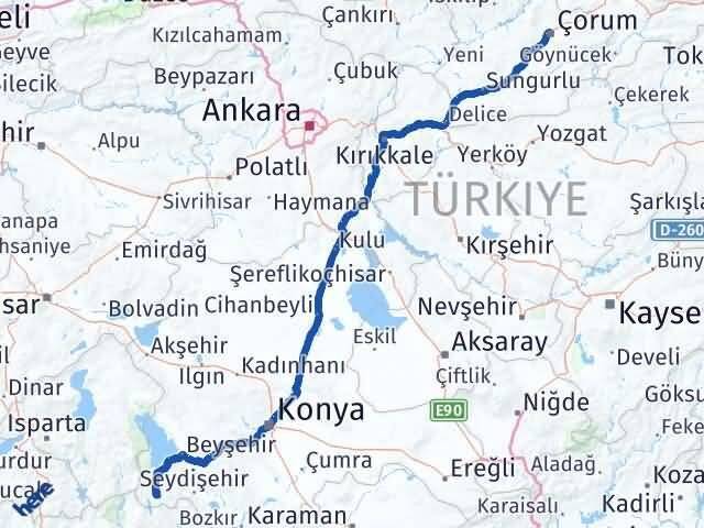 Çorum Derebucak Konya Arası Kaç Km - Yol Haritası