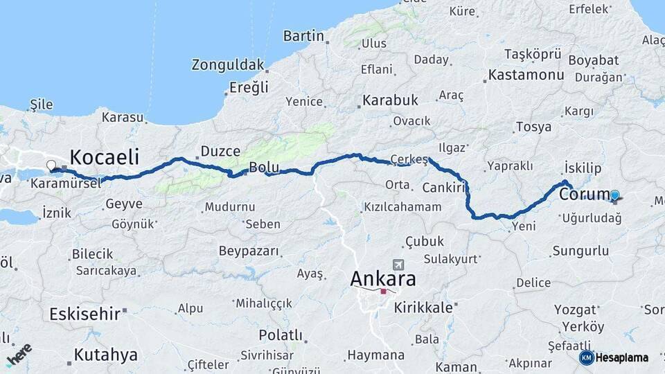 Çorum Derince Arası Kaç Km - Yol Tarifi