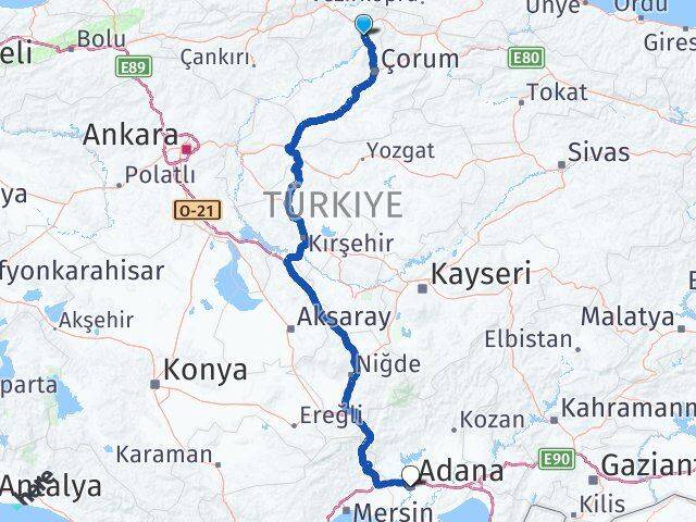 Çorum Dodurga Adana Arası Kaç Km - Yol Haritası