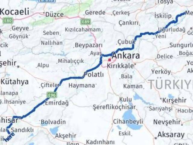 Çorum Dodurga Afyonkarahisar Arası Kaç Km - Yol Haritası