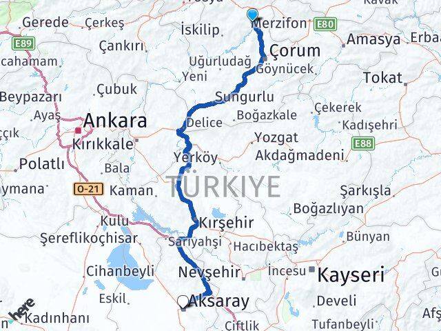 Çorum Dodurga Aksaray Arası Kaç Km - Yol Haritası