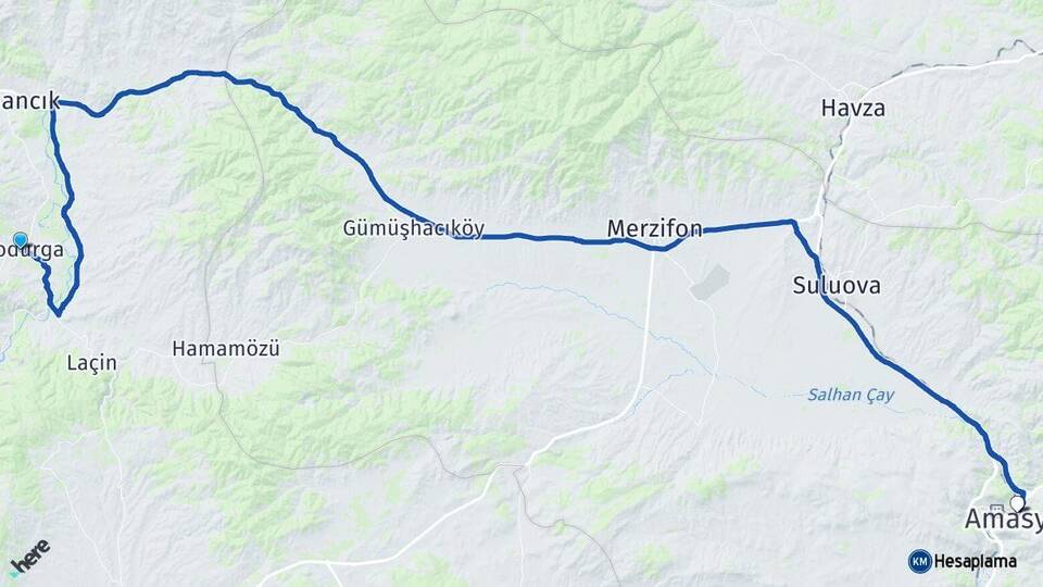 Çorum Dodurga Amasya Arası Kaç Km - Yol Haritası