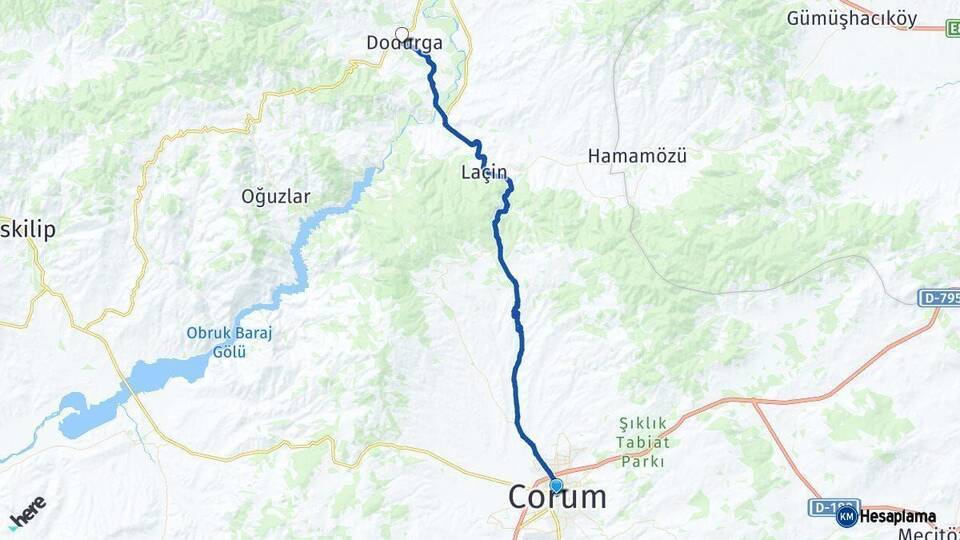 Çorum Dodurga Arası Kaç Km - Yol Haritası