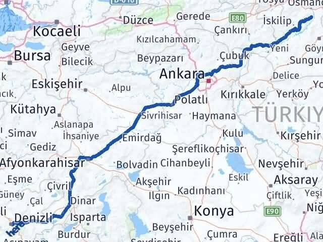 Çorum Dodurga Denizli Arası Kaç Km - Yol Haritası