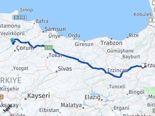 Çorum Dodurga Erzurum Arası Kaç Km - Yol Haritası