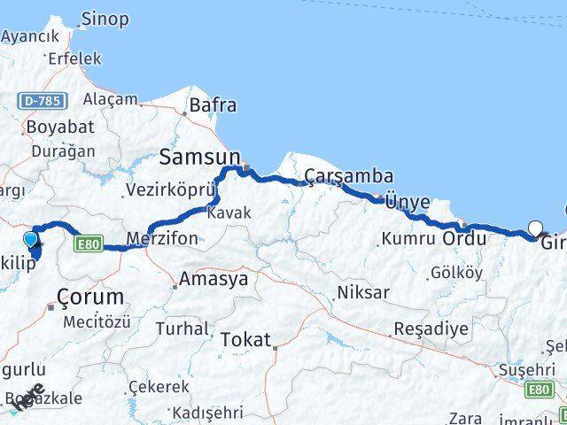 Çorum Dodurga Giresun Arası Kaç Km - Yol Haritası