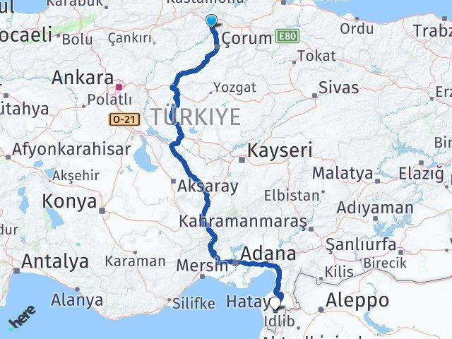 Çorum Dodurga Hatay Arası Kaç Km - Yol Haritası