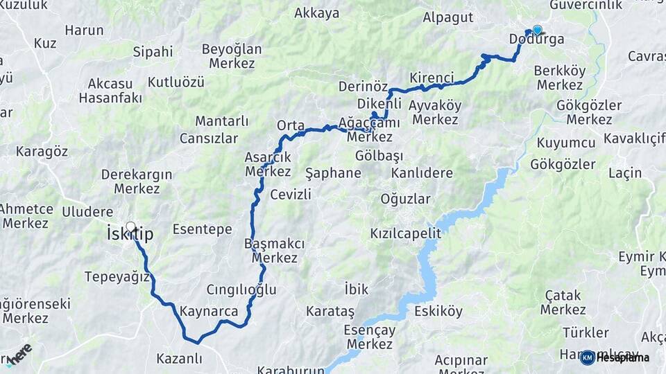 Çorum Dodurga İskilip Arası Kaç Km - Yol Haritası
