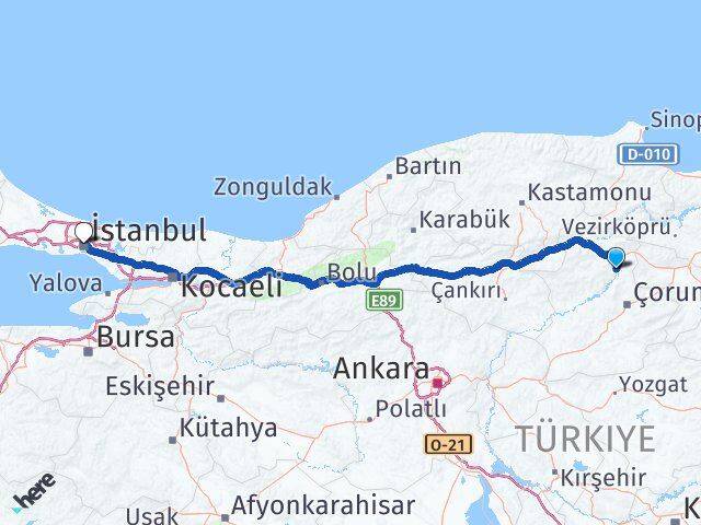 Çorum Dodurga İstanbul Arası Kaç Km - Yol Haritası