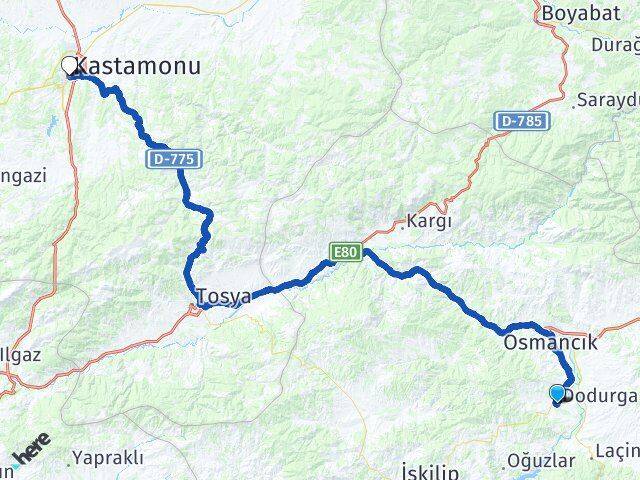 Çorum Dodurga Kastamonu Arası Kaç Km - Yol Haritası
