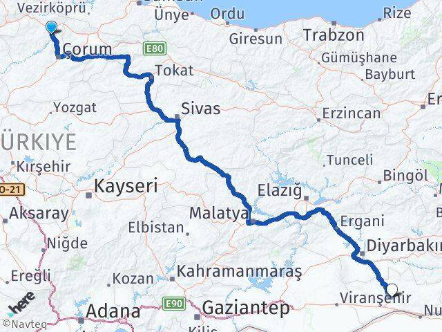 Çorum Dodurga Mardin Arası Kaç Km - Yol Haritası