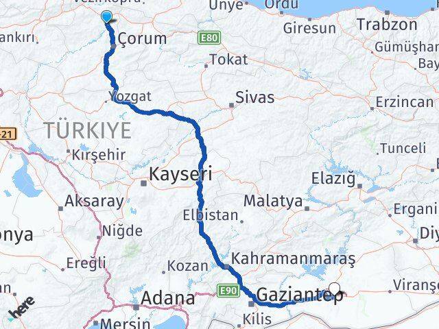 Çorum Dodurga Şanlıurfa Arası Kaç Km - Yol Haritası