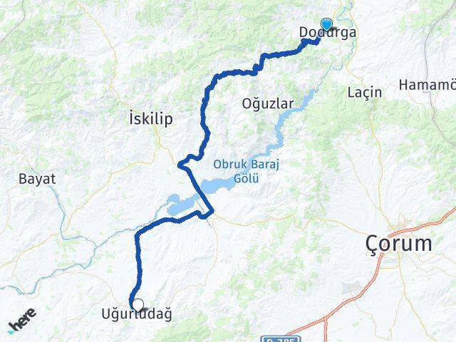 Çorum Dodurga Uğurludağ Arası Kaç Km - Yol Haritası