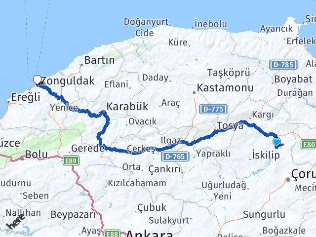 Çorum Dodurga Zonguldak Arası Kaç Km - Yol Haritası