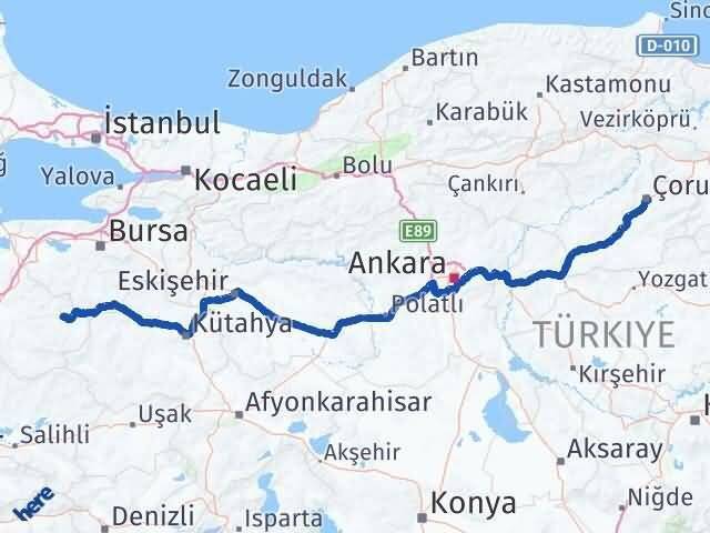 Çorum Dursunbey Balıkesir Arası Kaç Km - Yol Haritası