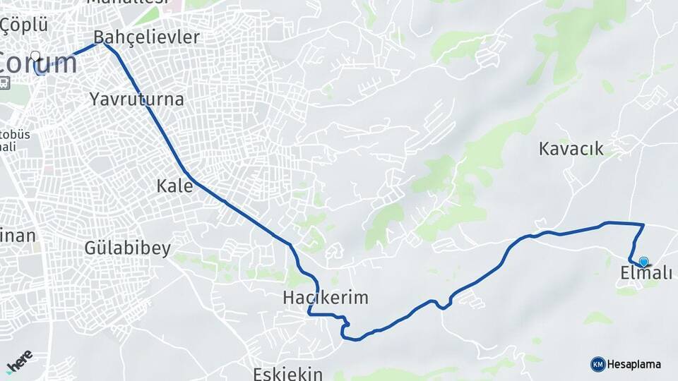 Elmalı Çorum Arası Kaç Km - Yol Tarifi