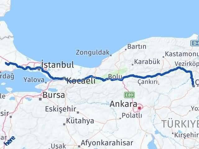 Çorum Ergene Tekirdağ Arası Kaç Km - Yol Haritası