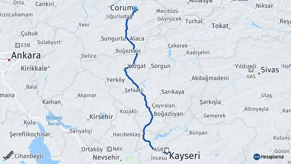 Çorum Eskiekin Arası Kaç Km - Yol Haritası