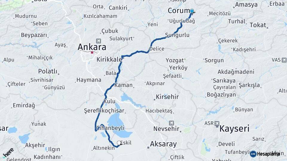 Çorum Eskil Arası Kaç Km - Yol Tarifi