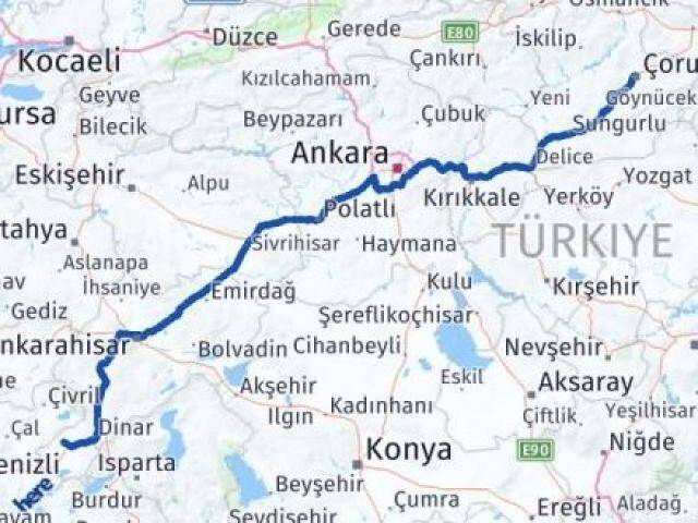 Çorum Evciler Afyonkarahisar Arası Kaç Km - Yol Haritası