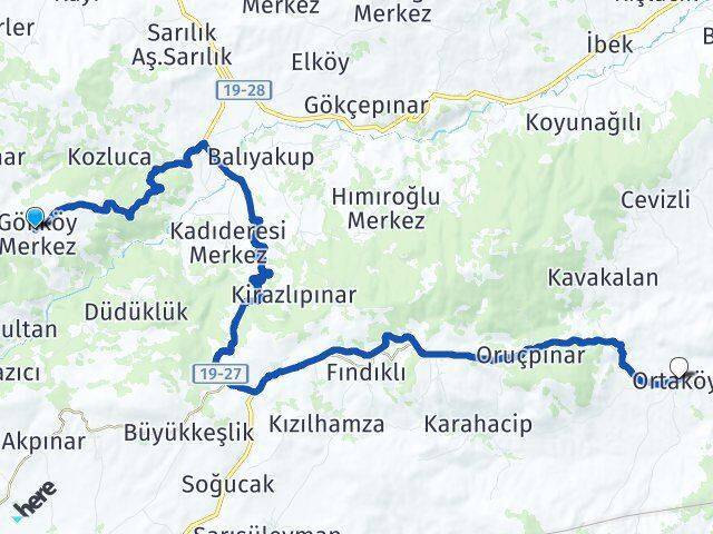 Gökköy Ortaköy Arası Kaç Km - Yol Tarifi