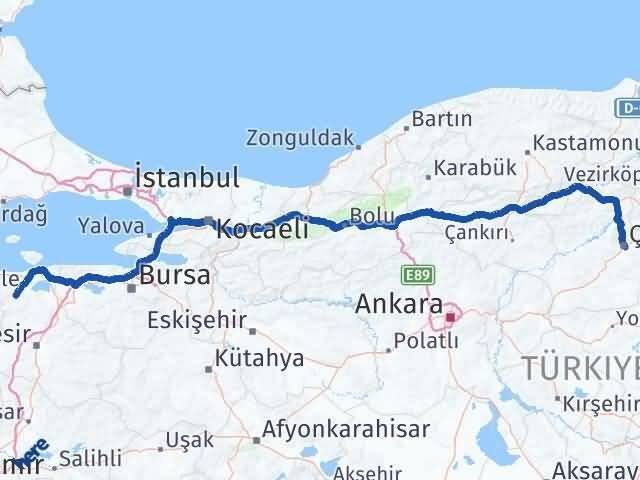 Çorum Gönen Balıkesir Arası Kaç Km - Yol Haritası