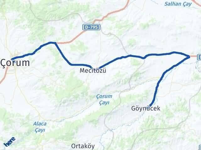 Çorum Göynücek Amasya Arası Kaç Km - Yol Haritası