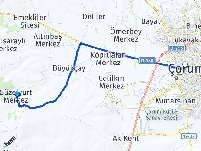 Güzelyurt Çorum Arası Kaç Km - Yol Tarifi