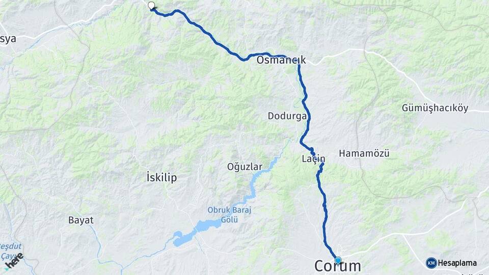 Çorum Hacıhamza Kargı Arası Kaç Km - Yol Haritası