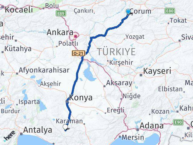 Çorum Hadim Konya Arası Kaç Km - Yol Haritası