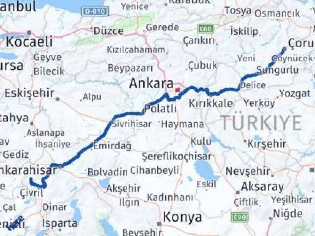 Çorum Hocalar Afyonkarahisar Arası Kaç Km - Yol Haritası