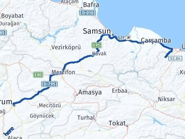 Çorum İkizce Ordu Arası Kaç Km - Yol Haritası